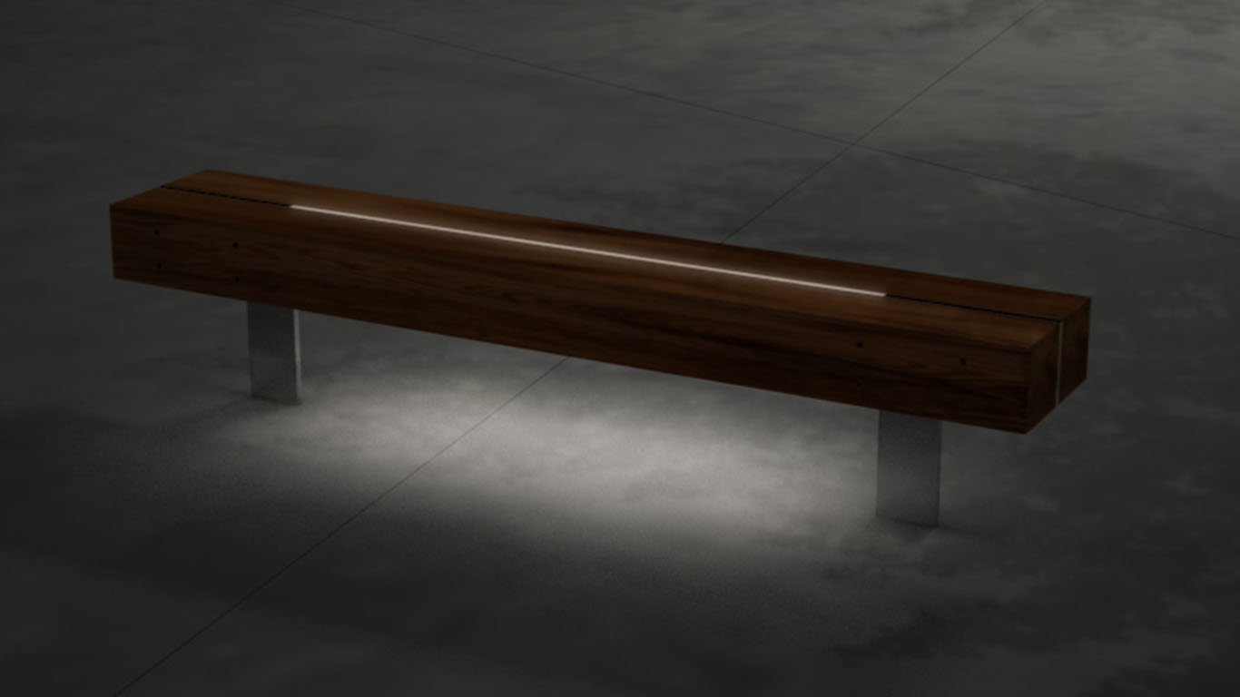 Bench with lighting recessed into timber battens